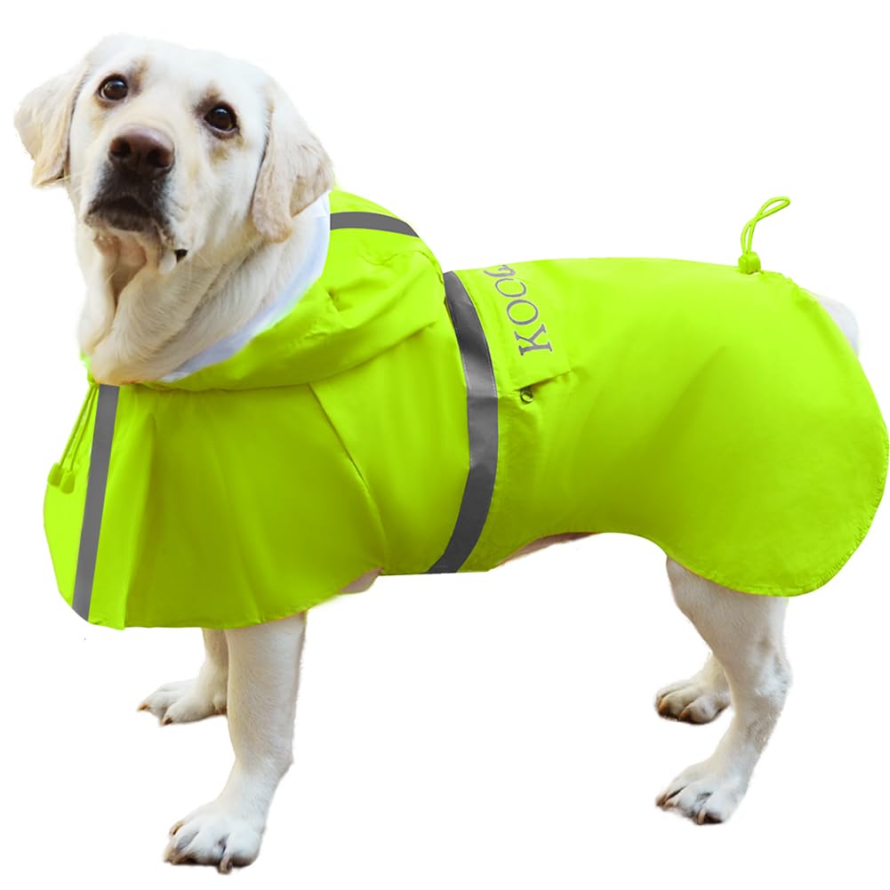 KOOGAL Waterproof Dog Raincoat with Hood Reflective Design with Leash Hole, Adjustable Reflective Jacket, Large Rain Poncho, Breathable and Lightweight for German Shepherd (Fluorescent Green, 6XL)
