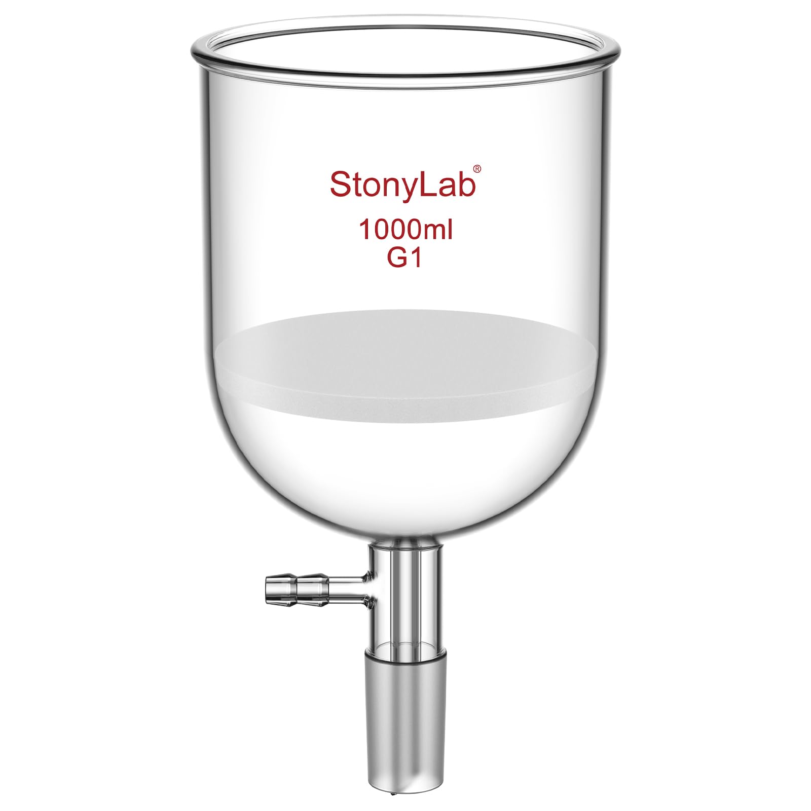 StonyLab Borosilicate Glass Buchner Filtering Funnel with Coarse Frit(G1), 113mm Inner-Diameter, 110mm Depth, with 24/40 Standard Taper Inner Joint and Vacuum Serrated Tubulation (1000ml)