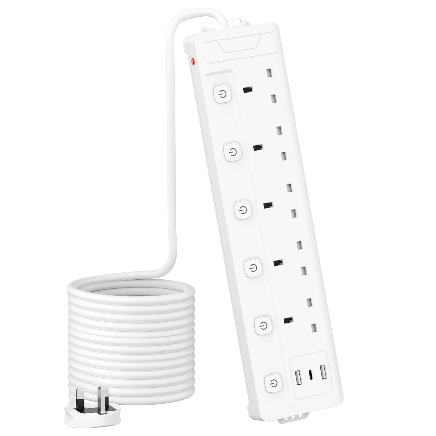 5M 5 Gang Extension Lead with 3 USB Slots Multi Plug, Mscien Extension Lead with 5M with Individual Switch, White 5 Metre, For Home Dorm Office Extension — image 1