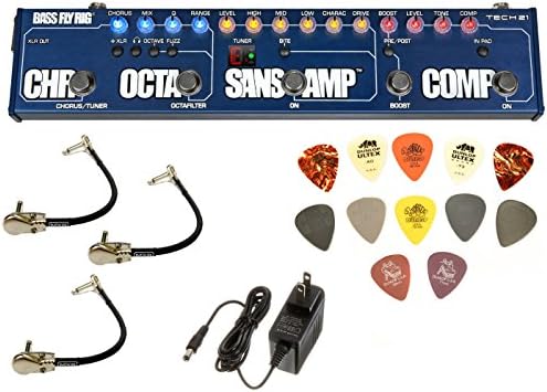 Tech 21 Bass Fly Rig Bass Multi-Effects Pedal Bundle w/3 MXR Patch Cables, Power Supply, and Dunlop PVP101 Pick Pack