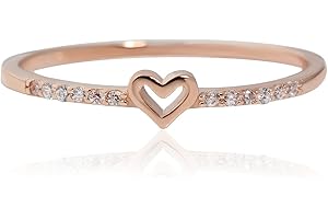 Tiny Heart Ring for Women Thin Stacking Dainty Gold Ring Cute Stackable Minimalist Ring Sterling Silver Size 3-11 (Rose Gold,