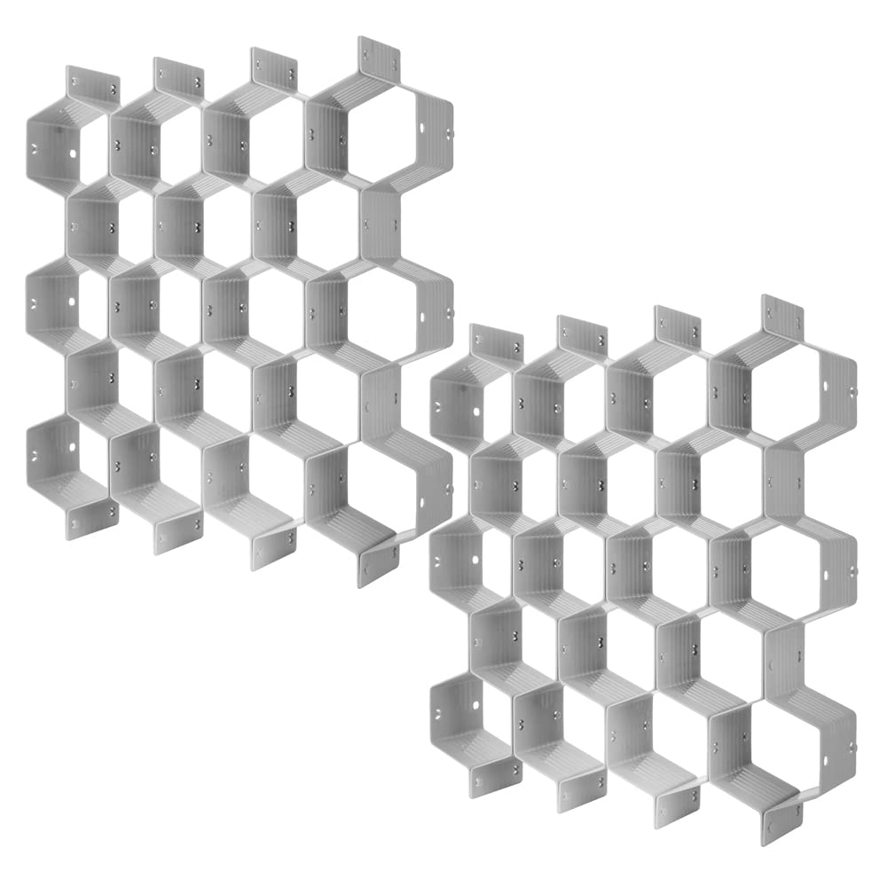 Poeland Drawer Divider Organizer Adjustable DIY Grid Honeycomb Drawer Divider for Underwear Belt Scarf Socks Gray 2 Pack