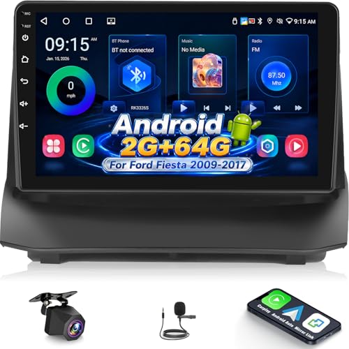 NHOPEEW Autoradio Android 2+64G per Ford Fiesta 2009-2017 con supporto per CarPlay wireless e Android Auto Mirror Link navigazione GPS comandi al volante 40 temi dell'interfaccia utente e video online
