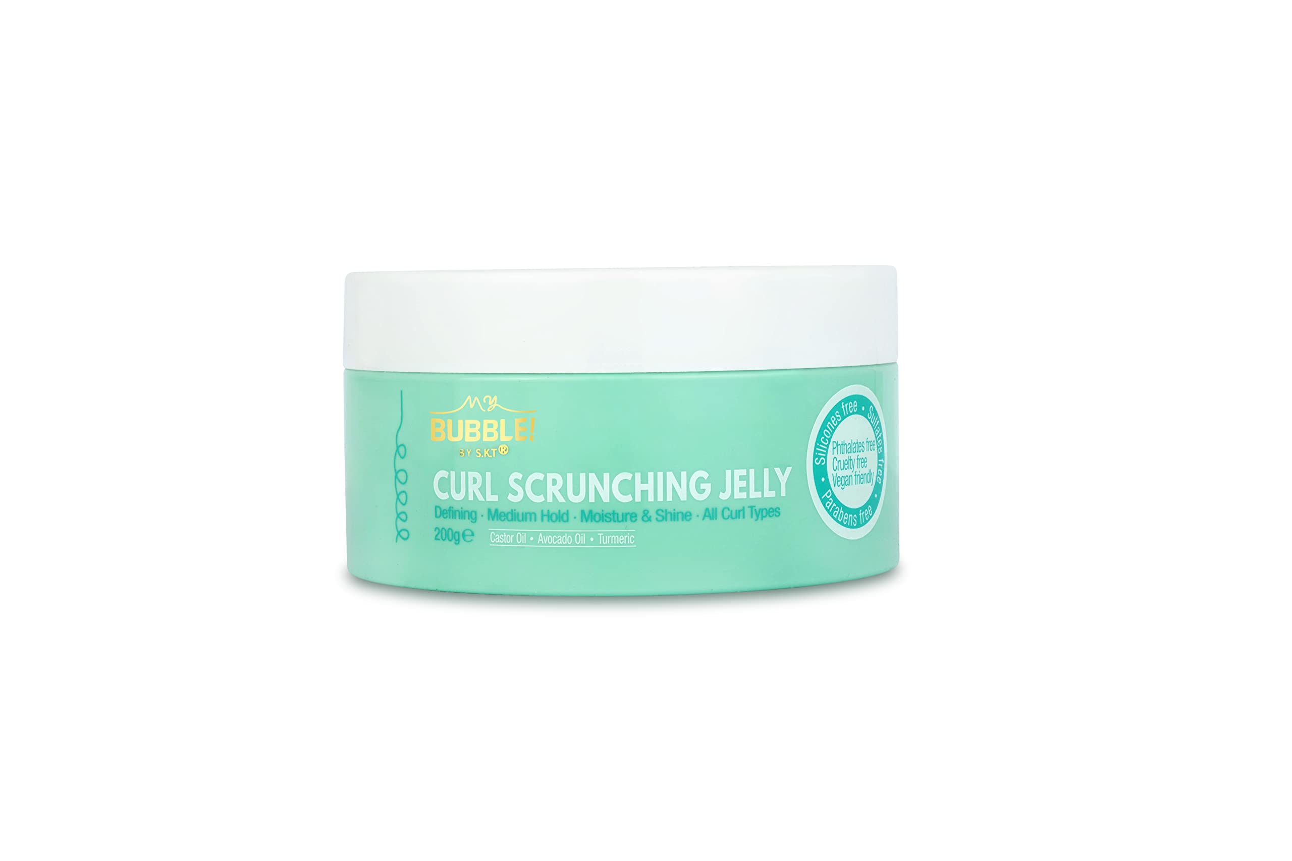 My Bubble! Curl Scrunching Jelly 200g with Castor, Avocado & Turmeric for all curly hair types, vegan, silicone free, parabens free, sulfates free, curly girl method approved