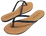 Womens Braided Faux Leather Flip Flops T Strap Thong Flip Flop Sandal Thong Sandals