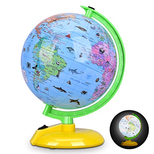 Illuminated World Globe for Kids, 8" Desktop Globe LED Night Light with Stand, Colorful, Easy-Read, Battery Operation, Globe Map Learning Tool Educational Gift for Student