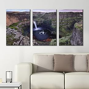 3 Panel Canvas Wall Art - Majestic Natural Landscape Triptych Canvas Series - Secluded Waterfall - Giclee Print Gallery Wrap Modern Home Art Ready to Hang - 16"x24" x 3 Panels