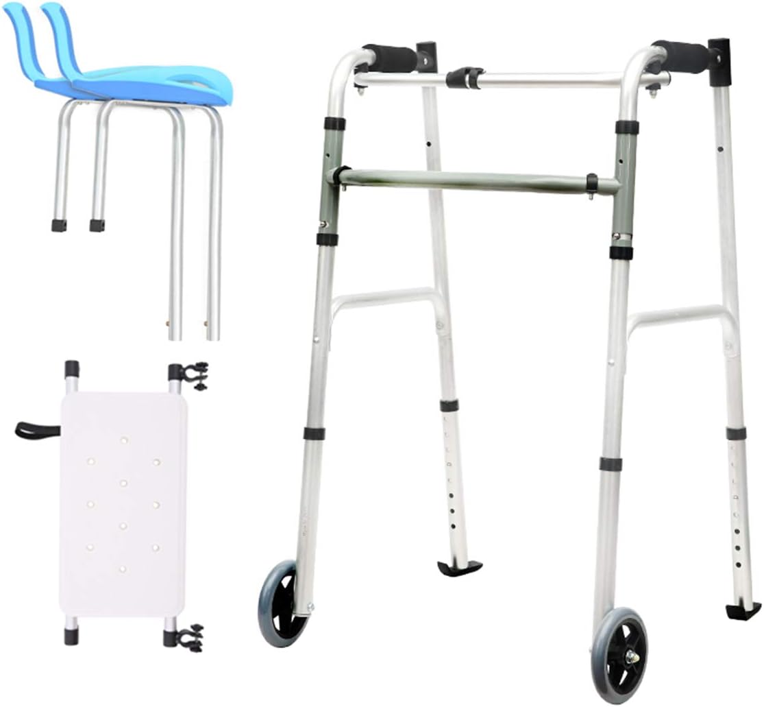 JINQIAluminium Standard Walkers Folding Rollator Walker Foldable Aluminum Walking Fram Arm Rest Equipped Adjustable Mobility Rolling Assist Wheels Support （With seat plate）