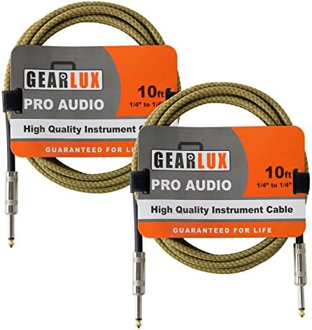 Gearlux Instrument/Guitar Cable, Tweed, 10 Foot - 2 Pack