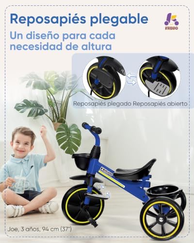 Triciclo Evolutivo, 1,5 a 5 Años, Barra de Empuje Ajustable, Azul