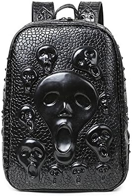 Ownfashion 3073 The skeleton Backpack Personalized 3D Animal Studded PU Leather Casual Laptop Travel Backpack Backpack School Bag for Travel Business Laptop Backpack Black