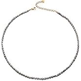 Aleasha Small Freshwater Rice Pearl Strand 15" Gold Cultured Pearl Necklace for Women Wedding Pearl Choker Handmade Jewelry