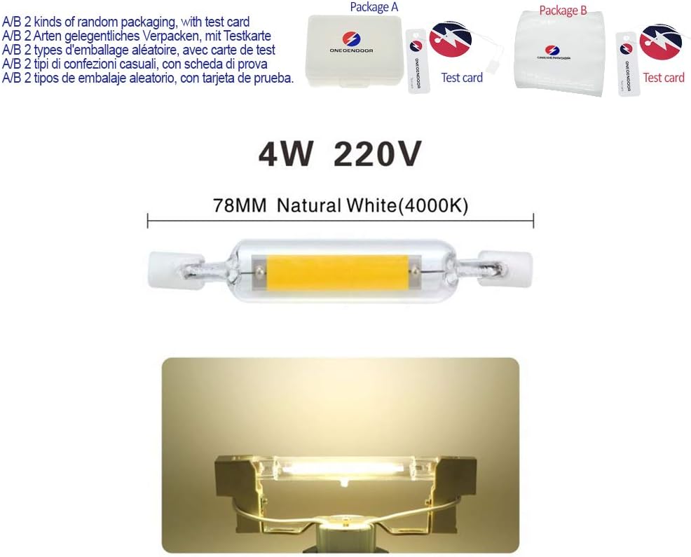 R7S LED 118mm 78mm Dimmable COB Lamp Bulb Glass Tube 4W 8W Replace Halogen Lamp Light AC 220V 230V R7S Spotlight,78mm Natural White,Support Dimmer: Yes