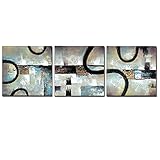 3Hdeko - Abstract Black Strips Gray Beige Hand Painted Oil Painting Wall Art for Living Room Bedroom Office Modern 3 Pieces Home Decoration