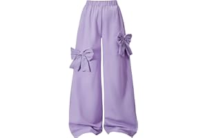 BEAUDRM Girl's Y2k Bowknot Track Pants Elastic Waist Baggy Straight Wide Leg Baggy Trousers Sports Wear