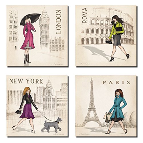 Gango Home Décor Paris, London, Roma and New York Set by Andrea Laliberte 8x8inch Art Print Poster