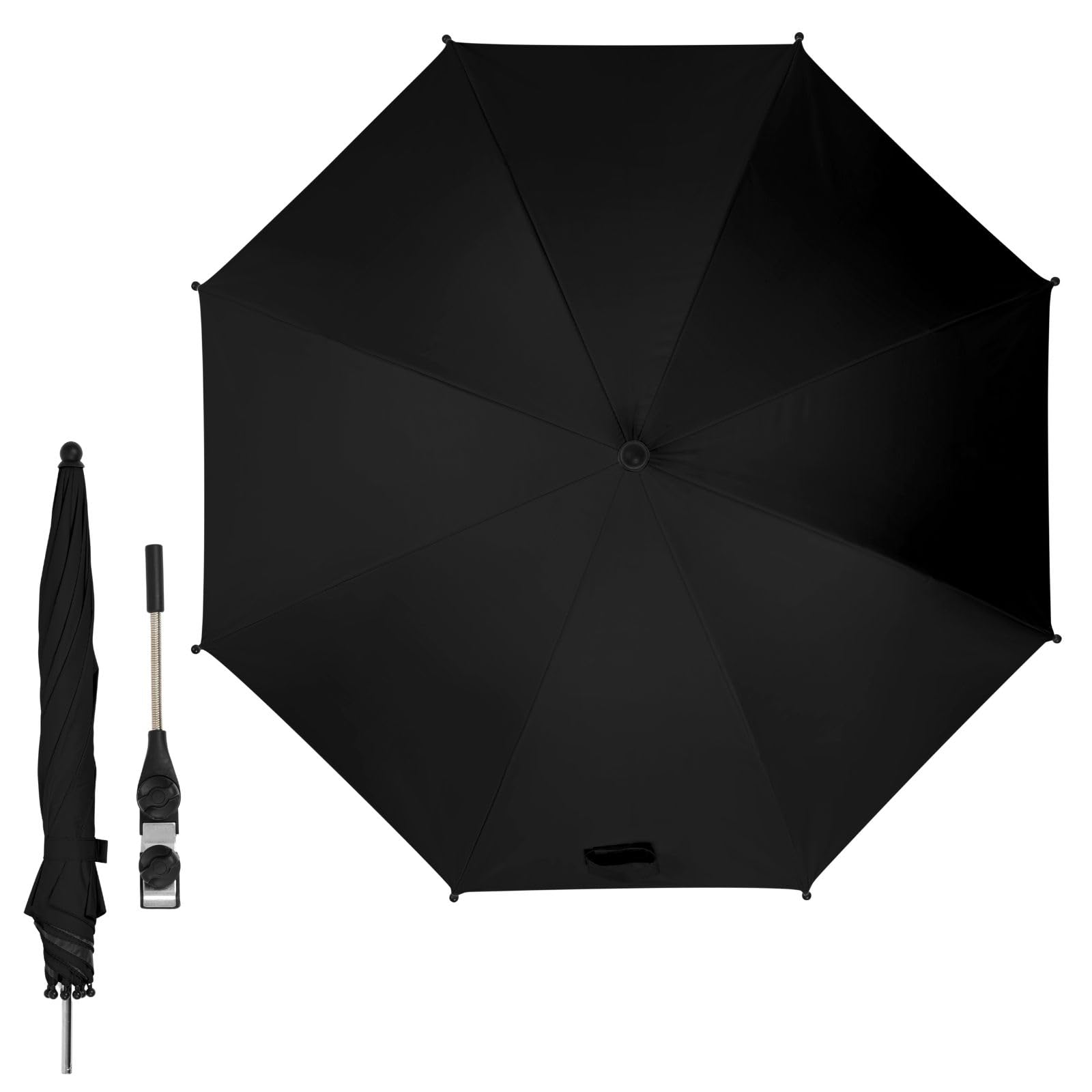 Ickle Bubba Universal Parasol Umbrella – UPF50+ UV Standard, Adjustable Sun and Wind Protection Umbrella, Universal Fit - Compatible with All Strollers and Prams (Black)