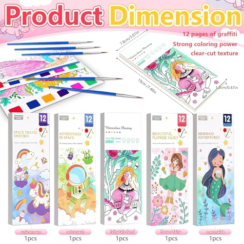 Watercolor Painting Book, 5 Pack Paint with Water Colouring Books, Pocket Watercolor Painting Book for Artist, Beginning, Students(5 Pack)