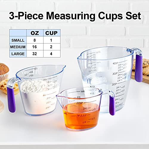 Measuring Cups Set, 3Piece Clear Plastic Measuring Cups with OZ & Cup