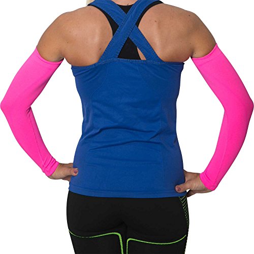 Compression Arm Sleeves - Golf Sun UV Protection - Cycling Arm Warmer - Baseball Sleeve - Basketball Shooter Arm Sleeve - Reduce Elbow Pain and Prevent Arm Fatigue - (S/M, Neon Pink) - Thumbnail 2