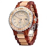 GBlife Bewell ZS-100BG Wooden Watch Analog Quartz Light Weight Vintage Wrist Watch for Men (Red Sandalwood and Maple)