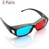 DIVISTAR 3pcs Blue and Red 3D Eyeglasses Cyan Anaglyph Simple style 3D Glasses Extra Upgrade Style To Fit Over Prescription Glasses for Movies Games