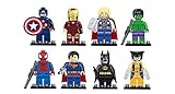 8pcs Super Heroes Iron Man Spiderman Superman Batman Hulk Wolverine Building Blocks Brick Minifigure Toy