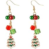 Christmas Earring for Women Jingle Bell Drop Dangle Earrings Snowflake Bell Christmas Tree Earrings Multicolor Beaded Earrings Xmas Holiday Party Jewelry