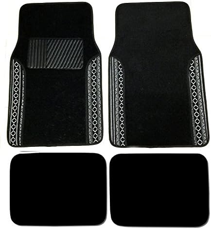 Premium Baja Inca Carpet 4PC Front & Rear Driver Passenger Floor Mats Cars Trucks Sedans SUVs Black and White Baja Tribal