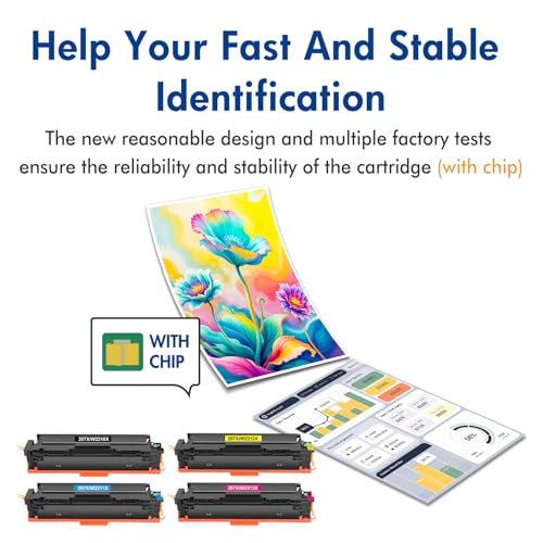 207X 207A Toner Cartridge with Chip Compatible with HP 207X for HP Color Laserjet Pro MFP M283fdw M255dw M282nw M283fdn M255nw M283 M255 M282 W2210X W2210A (Black Yellow Cyan Magenta, 4 -Pack)