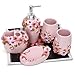 Fuloon Country Style Resin 5PC Bathroom Accessories Set Soap Dispenser/Toothbrush Holder/Tumbler/Soap Dish (Pink)
