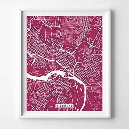 Richmond Virginia City Street Map Wall Art Home Decor