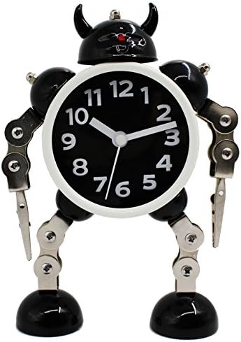 AQAZ Robot Alarm Clock With Flashing Eye And Hand Clips Best Gift For Children (L, Black)