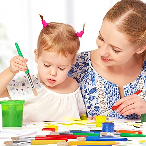 MCPINKY Paint Brushes for Kids, 12PCS Big Washable Chubby Paint Brushes Round and Flat Preschool Paint Brushes with No Shed Hog Bristle for Washable Paint Acrylic Paint