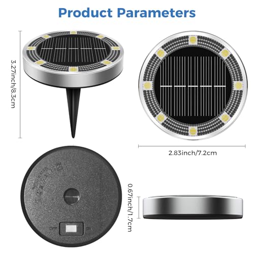 Peasur Pack of 12 Solar Ground Light, 8 LED, Waterproof Outdoor Solar Spotlight for Paths, Paths, Lawns, Patios, Yards, Swimming Pools, Warm White