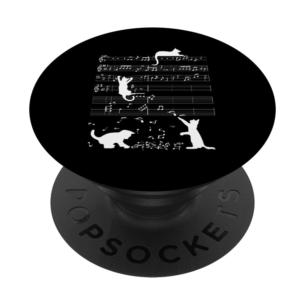 PopSockets Cute Cat Kitty Playing Music Note Clef Musician Art PopSockets Swappable PopGrip