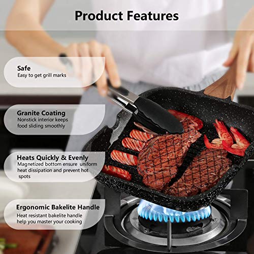 ESLITE LIFE Nonstick Grill Pan for Stove Tops, 11 Inch Granite Coating