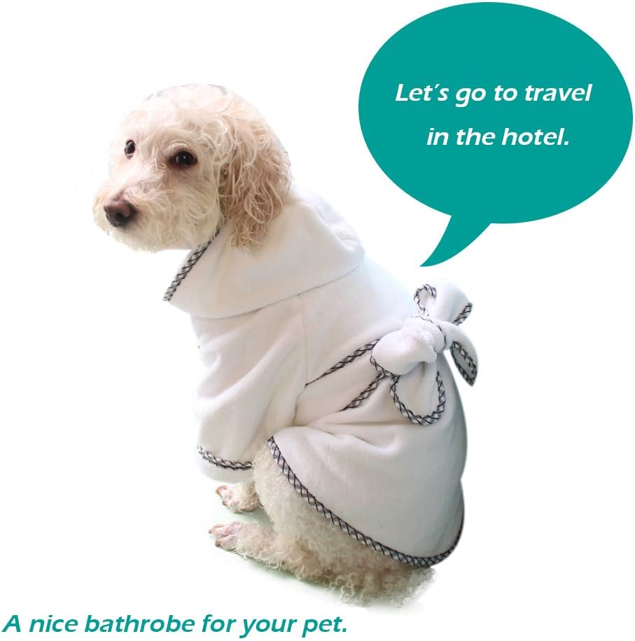 Dog Bathrobe, Microfiber Fast Drying Absorbent Hooded Bath Towel for Cats Puppy Small Medium Dogs White S - Image 3
