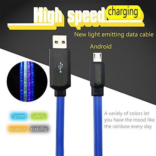 Multi Function Data Line,LED Charger Light Up Charging Cable Fast Charge Cable Visible Flowing Charging Cords USB 2.0 A Male to Micro B Cable Sync Data for Android Devices (blue)