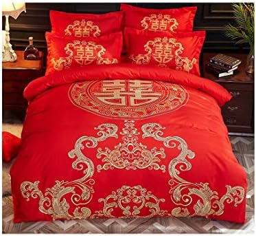 Quilt cover, pillowcase, double-sided bedding set, Chinese style, ecological sanding, double-decker, newly married Chinese marriage, A 1.5m=59 inch bed width 230x230cm 90.6x90.6 inch bed sheet