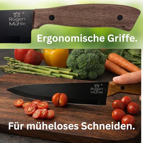 The Original – Rügen Mühle Premium Design Knife Block, 7 Pieces, Acacia Real Wood, Stainless Steel, Rustproof, Knife Set, Knife Block with Knife, Knife Set, Kitchen Knife Set, Knife Set with Block