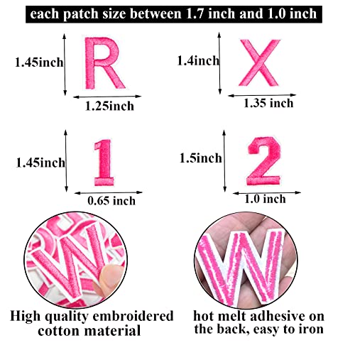 TACVEL 72 Pieces Iron on Letters and Numbers Patches, Embroidered Sew On Patches Alphabet A-Z, Numbers 0-9 Applique for Clothes, Dress, Hat, Socks, Jeans, DIY Accessories (Pink)