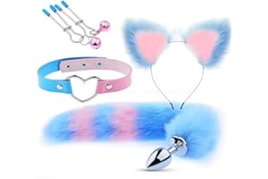 5Pcs Anal Plug Tail, Furry Fox Tail Plug Animal Ear Headband Collar Chest Clip, Anal Plug Role-Playing Costume Set, Sex Toy (