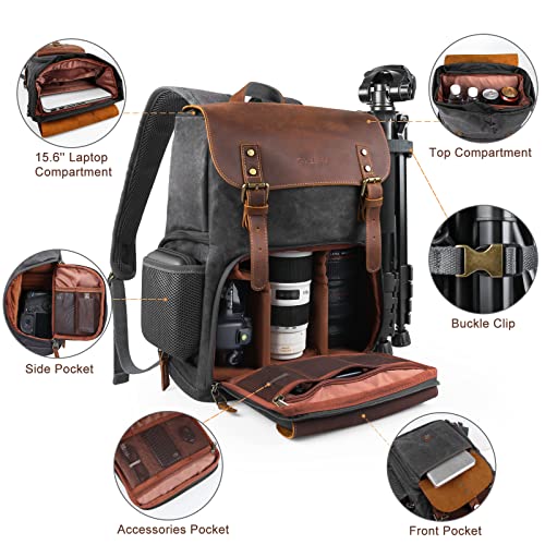 Endurax Leather Camera Backpack for Photographers, DSLR Backpack Bag