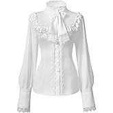 Women's Vintage Renaissance Ruffle Lace Bowknot High Neck Shirts