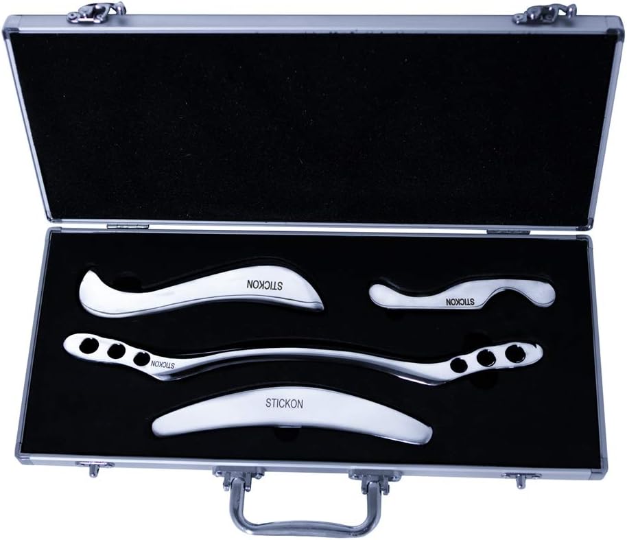 Tansozer Gua Sha Set, Massage Tool, Stainless Steel Gua Sha Scraping Tool, Muscle Scraper, Silver, Set A
