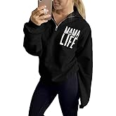 TAIUICY Women Mama Life Zip Up Pullover Sweatshirt Jacket High Collar Quarter 1/4 Zip Coat