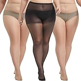 MERYLURE Plus Size Tights for Women, 20D Ultra Thin High Waist Pantyhose with Reinforced Toes Sheer Stockings 3 Pairs