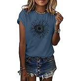 Cicy Bell Women's T Shirts Short Sleeve Tees Sunflower Graphic Loose Summer Tops