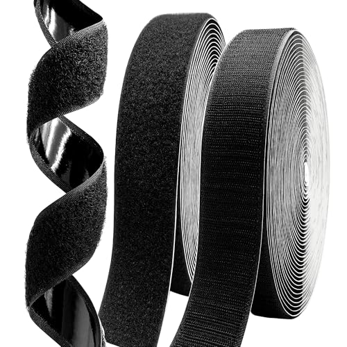 1 Inch x 33 Feet Adhesive Hook and Loop Tape，Nylon Heavy Duty Multi-Purpose Hook and Loop Strips，Black Self Adhesive Interlocking Tape Rolls Can Be Used to Fix Screen Window,Wall Hangings, Carpets